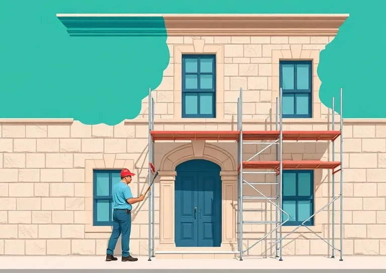 Ravalement de façade en pierre, nettoyage et application d'enduit